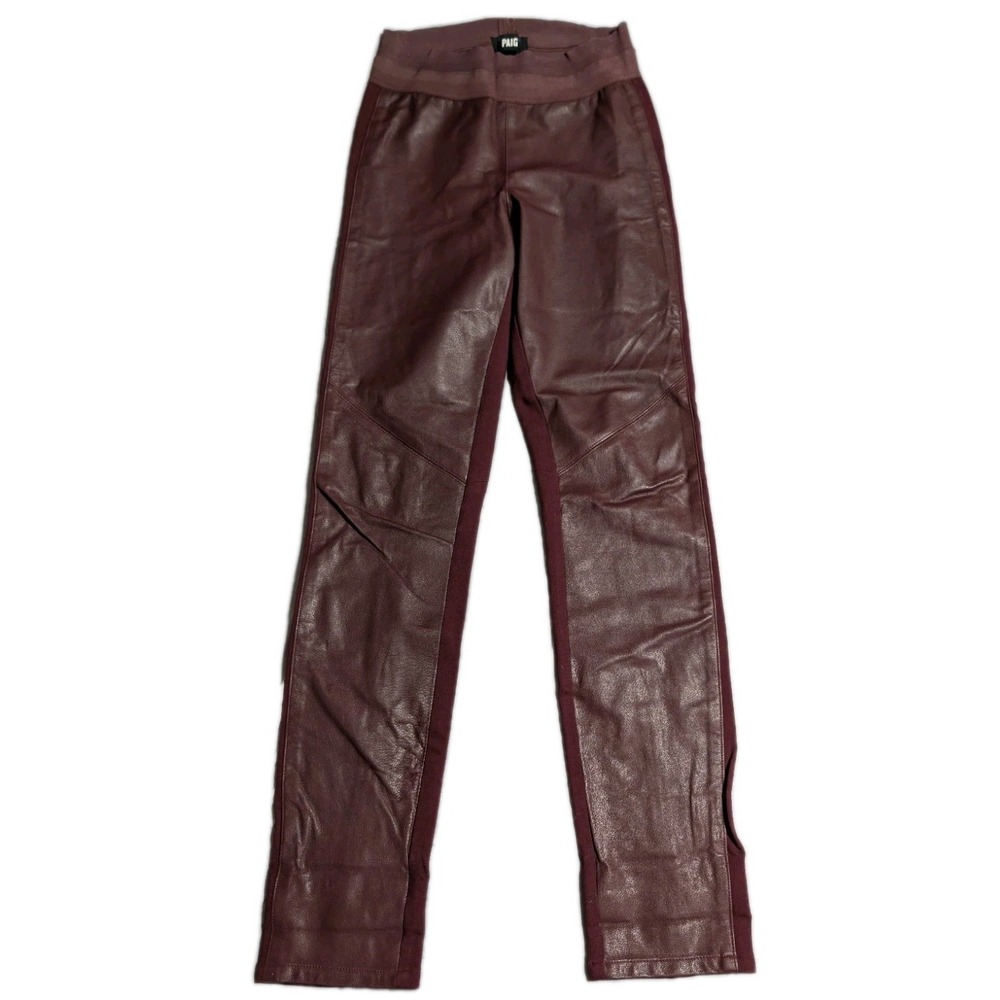 PAIGE Paloma Leather Front Pull On Leggings Womens M Raven Burgundy Moto Pants